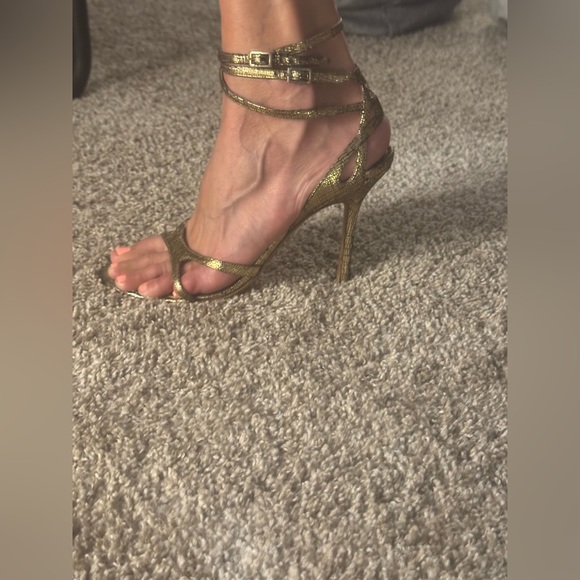 Jimmy Choo Elegant Gold Strappy Heels - Picture 1 of 5